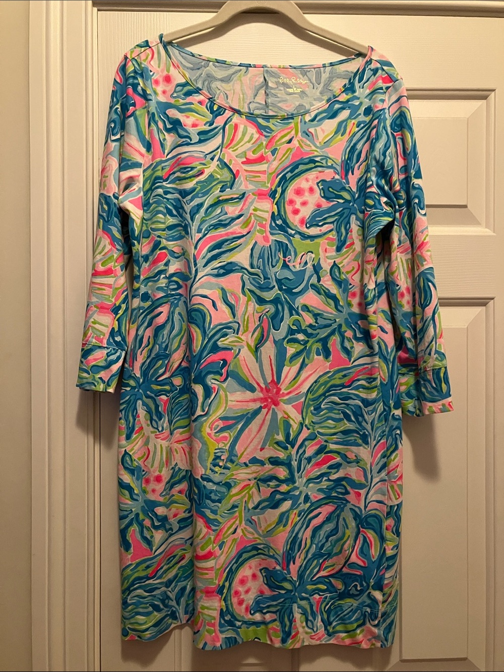 Lilly Pulitzer Multicolor Floral Long-Sleeve Shift Dress - Blue, Pink etc size L